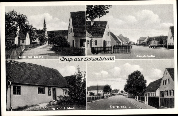 Postcard Echenbrunn Gundelfingen im Breisgau, main street, village street, plot, church