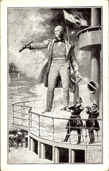 Postcard Admiral Wilhelm von Tegetthoff on board a warship