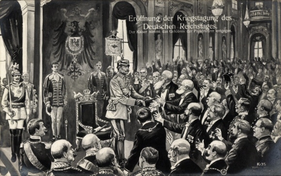 Artist Postcard Kaiser Wilhelm II, Opening of the War Conference in the Reichstag