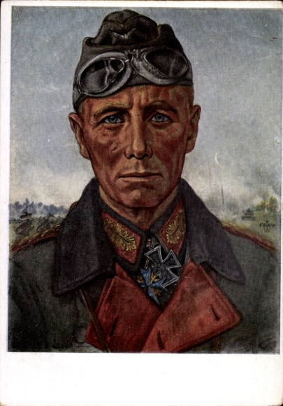 Artist Postcard Willrich, Wolfgang, Major General Rommel, Knight's Cross recipient, Panzer Division, VDA