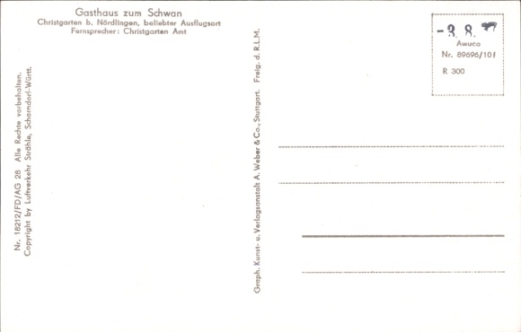 Postcard Ederheim in Swabia, Christgarten in the Kartäusertal, aerial photograph
