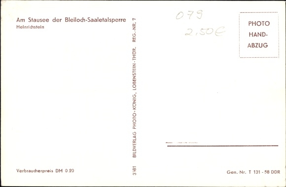 Postcard Saale Orla Kreis, Bleilochtalsperre, reservoir, Saaletalsperre, Heinrichstein