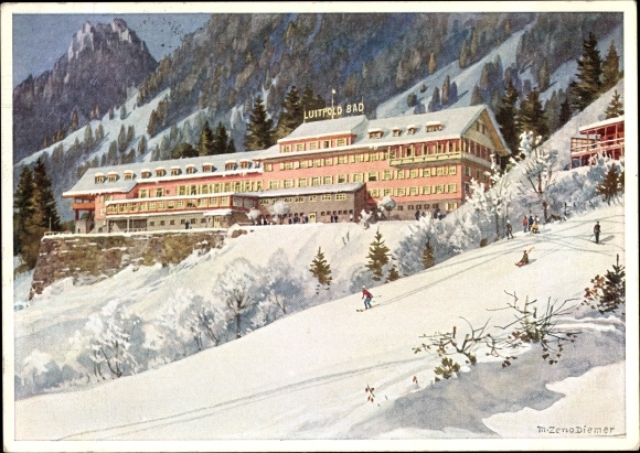 Kunstenaarskaart Diemer, Zeno, Bad Oberdorf Bad Hindelang in de Oberallgäu, Luitpoldbad, wintergezicht, ski
