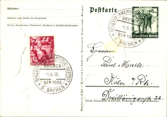 Postal stationery Postcard Klein, One people, one empire, one leader, Anschluss of Austria 1938, Greater Germany
