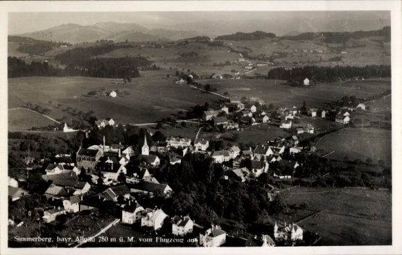 Postcard Weiler Simmerberg in Swabia, aerial photograph