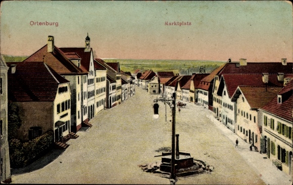 Postcard Ortenburg in Lower Bavaria, view of the market square, fountain