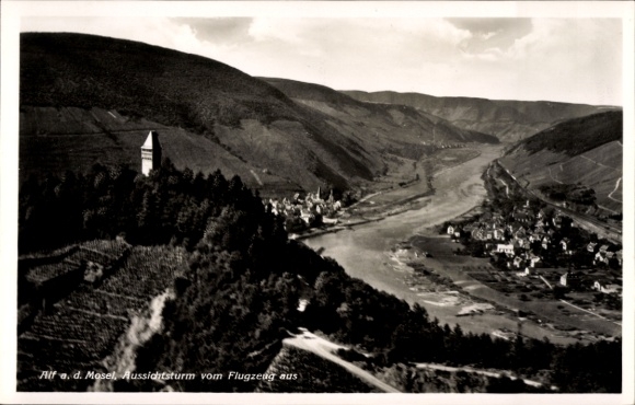 Ak Alf an der Mosel, Fliegeraufnahme, Aussichtsturm