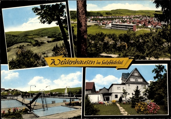 Postcard Weidenhausen in the Salzbödetal Gladenbach Hessen, inn and pension Hartmann, town view