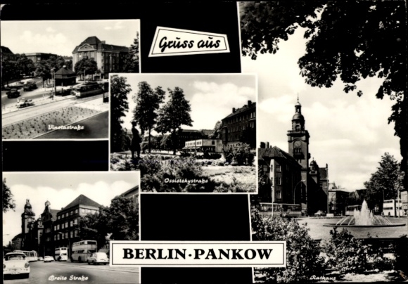 Ak Berlin Pankow, Vinetastraße, Rathaus, Breite Straße, Springbrunnen