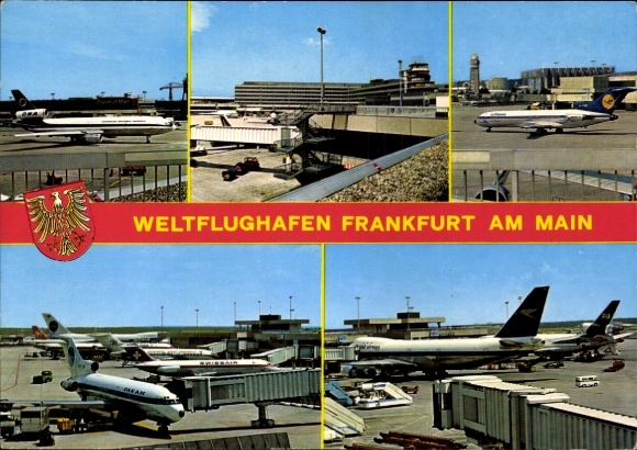 Postcard Frankfurt am Main, airport, airplanes