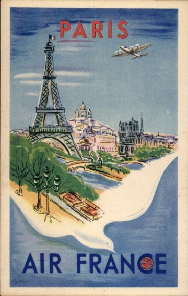 Artist Postcard Air France, Paris, advertising