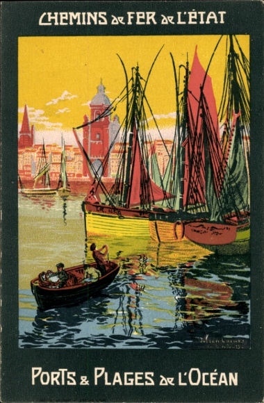 Artist Postcard Advertising French State Railway, Port