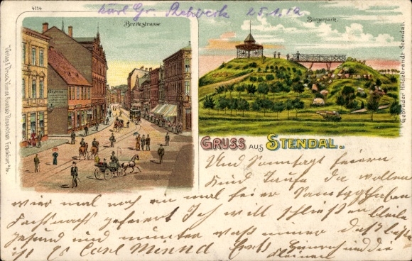 Litho Stendal in der Altmark, Breitestraße, Bürgerpark