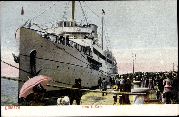 Postcard Triest Trieste Friuli Venezia Giulia, steamer Thalia in the harbour, Molo S. Carlo, Austria. lloyd