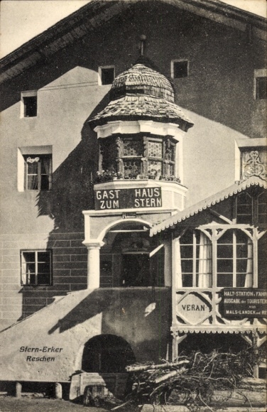 Postcard Reschen Resia South Tyrol, Stern-Erker, Gasthaus zum Stern