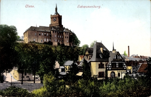 Ak Bad Cleve Kleve am Niederrhein, Schwanenburg, historische Gebäude, Stadtansicht