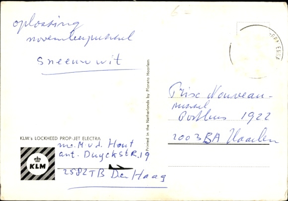 Artist Postcard Dutch passenger aircraft, KLM, Lockheed Prop-Jet Electra