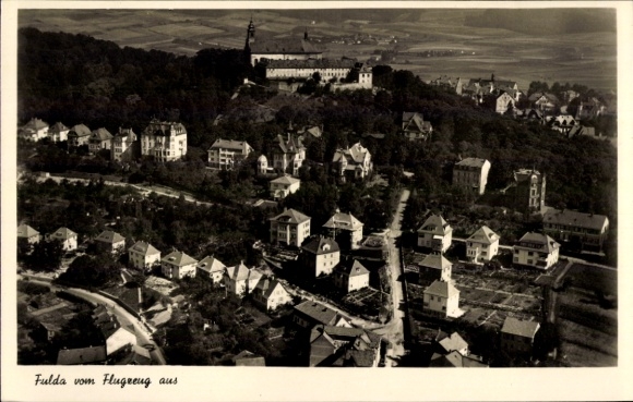 Postcard Fulda in Hesse, Frauenberg, aerial photograph