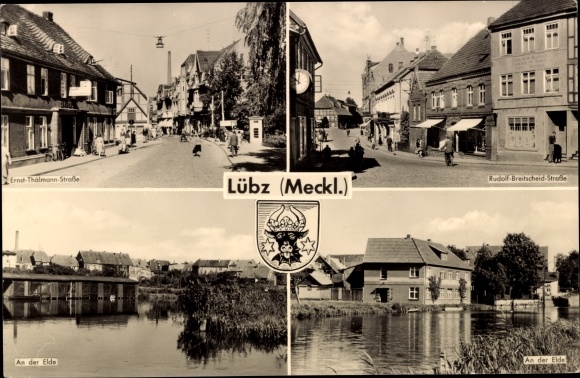 Coat of arms PC Lübz Mecklenburg, Rudolf Breitscheid Strasse, Eldepartie, Ernst Thälmann Strasse