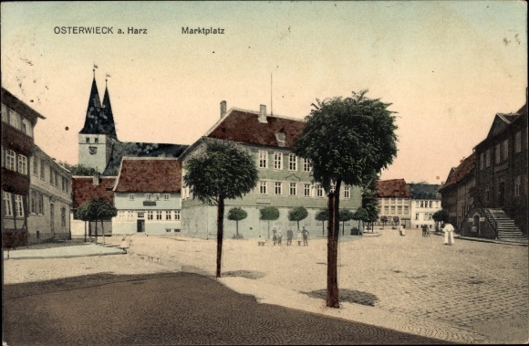 Postcard Osterwieck am Harz, market square, church