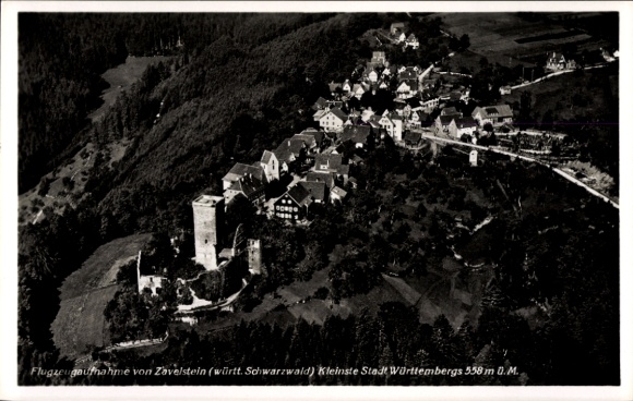 Postcard Zavelstein in the Black Forest Württemberg, aerial photography, landscape, Black Forest, city view