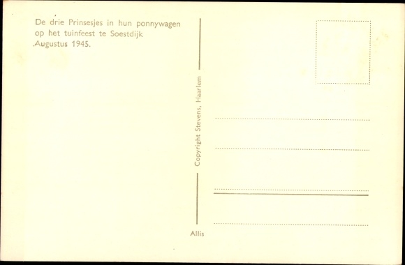 Postcard pony carriage, Princesses of the Netherlands, August 1945