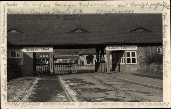 foto Ak Eiland Sylt in Noord-Friesland, Noordzeekliniek en Sanatorium, ingang