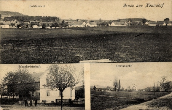 Ak Naundorf Gaußig in Saksen, herberg en dorpsgezicht