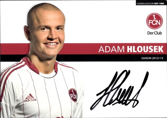 Autograph card footballer Adam Hlousek, 1. FC Nuremberg, autograph