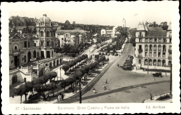 Postcard Santander Cantabria Spain, Sardinero Gran Casino, Plaza de Italia