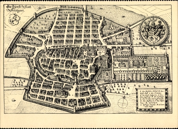 Künstler Stadtplan Ak Merian, Stuttgart in Württemberg, Gesamtansicht