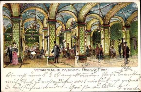 Litho Wien 2. Leopoldstadt Österreich, Spatenbräu Keller, Majolikasaal