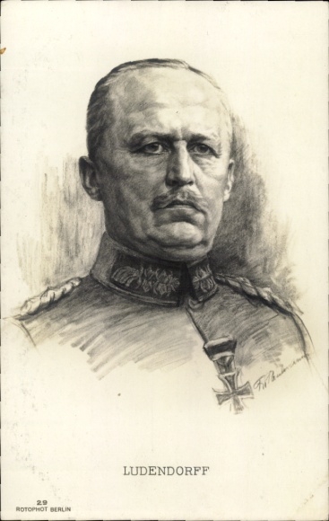 Artist Postcard General Erich Friedrich Wilhelm Ludendorff, portrait