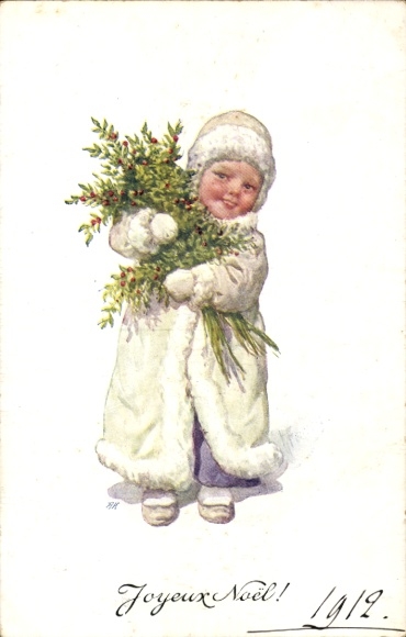 Ansichtkaart Vrolijk Kerstfeest, kind, maretak