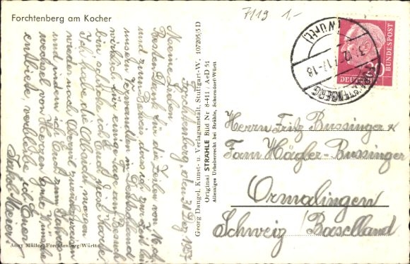 Postcard Forchtenberg in Hohenlohekreis, aerial photograph