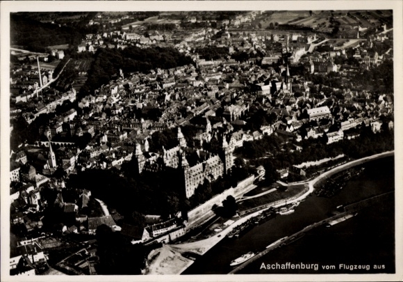 Postcard Aschaffenburg, aerial photograph