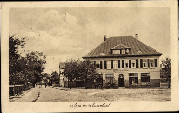 Postcard Apen in Oldenburg Ammerland, road section, carriage, action