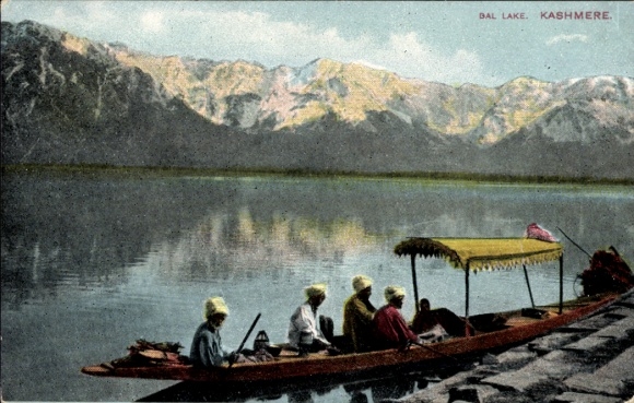Postcard Kashmir, Pakistan, India, Dal Lake, Gondola, Himalaya Mountains, Advertising Medol