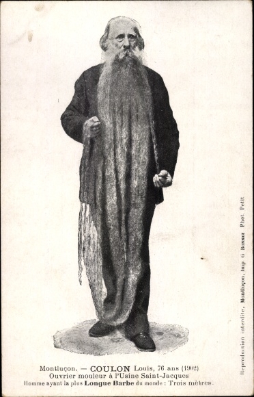 Postcard Montluçon Allier, Louis Coulon, Molder at the Saint Jacques Factories, Beard length 3 m