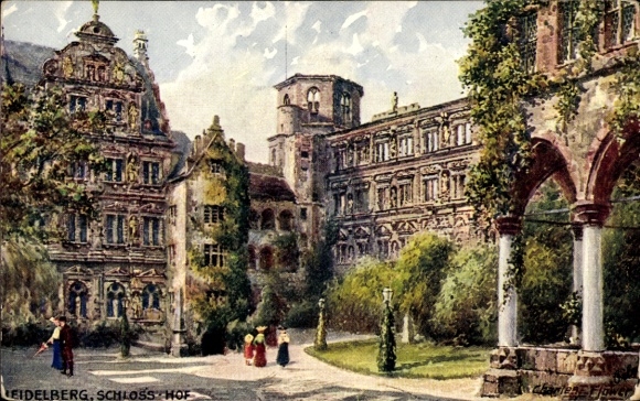 Artist Postcard Flower, Charles, Heidelberg, Schlosshof, Tuck 610B