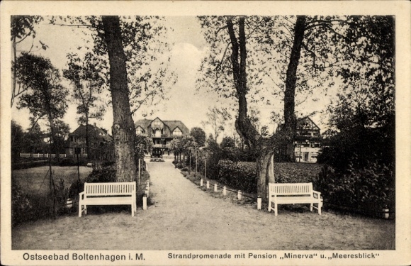 Ak Ostseebad Boltenhagen, Strandpromenade mit Pension Minerva und Meeresblick