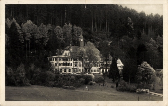 Postcard Bernbach Bad Herrenalb in the Black Forest, Hotel Mayenberg, Black Forest, surrounded by trees, hi...