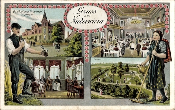 Postcard Niederwiera Oberwiera in Saxony, Gasthof zum Wieratal, interior view, woman in Thuringian costume