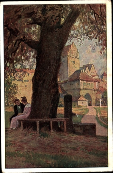 Song artist PC Hey, Paul, at the fountain in front of the gates, folk song card no. 29
