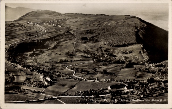 Postcard Ochsenwang Bissingen an der Teck, Randecker Maar, Breitenstein, aerial photograph