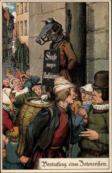Künstler Litho Jodolfi, Adolf, Bestrafung eines Zotenreißers, Hundemaske, Strafe wegen Unfläterei