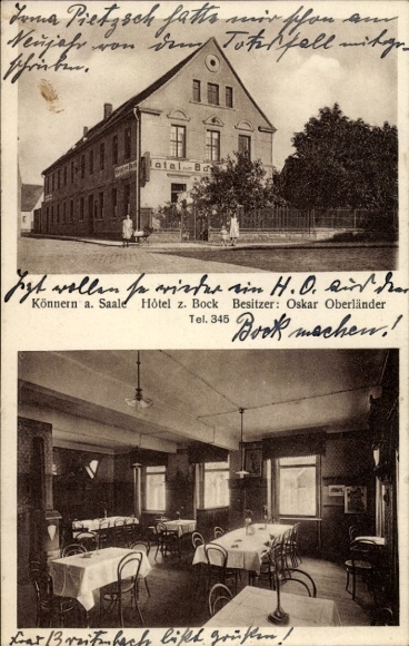 Ak Könnern in de Salzlandkreis, Hotel z. Bock, Oskar Oberländer, vriendelijke sfeer