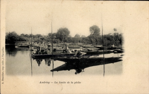 Ak Andrésy Yvelines, Boote auf dem Wasser, Angel-Szenen, grüne Uferlandschaft