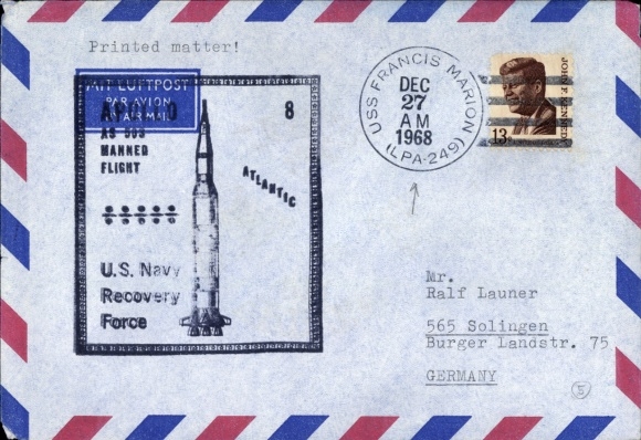Brief Raumfahrt USA, Apollo 8, US Navy, USS Francis Marion