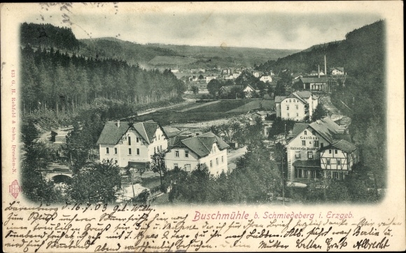 Postcard Schmiedeberg in the Ore Mountains, Buschmühle, locality